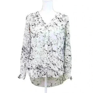 Saint Tropez West White & Purple Marbled Long Sleeve Button Up Blouse Size Small